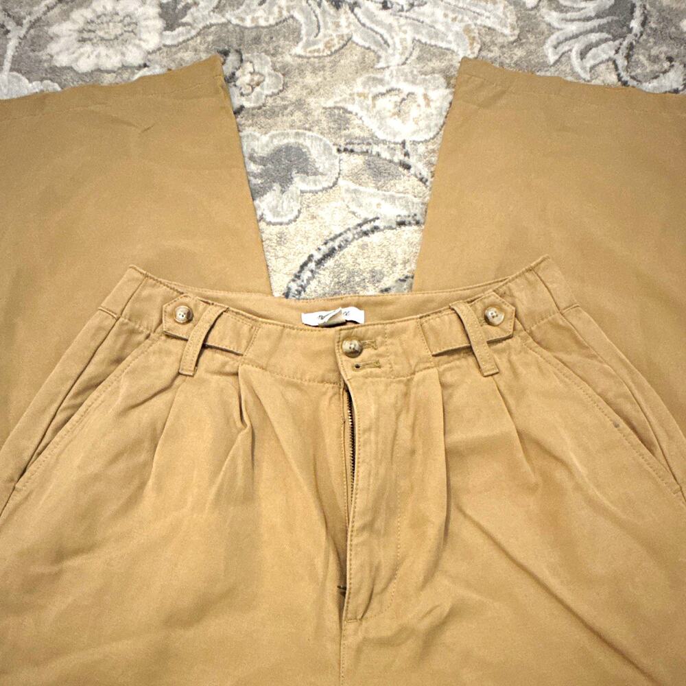 Madewell Women’s Beige Solid Twill Pleated Wide Leg Dress Pants Pockets Size 4